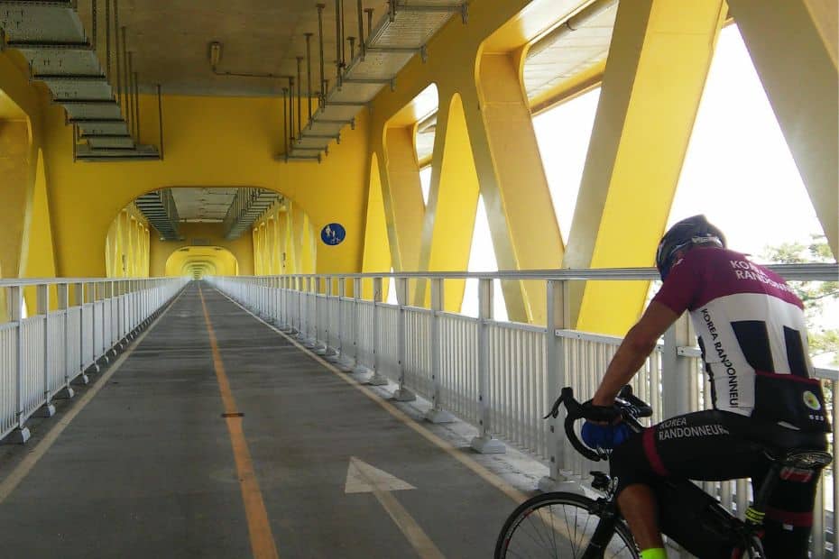 Bike only lane beneath a bridge in Goheung Korea