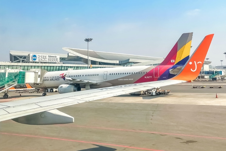 Different airlines flying to Korea at Gimpo Airport Seoul