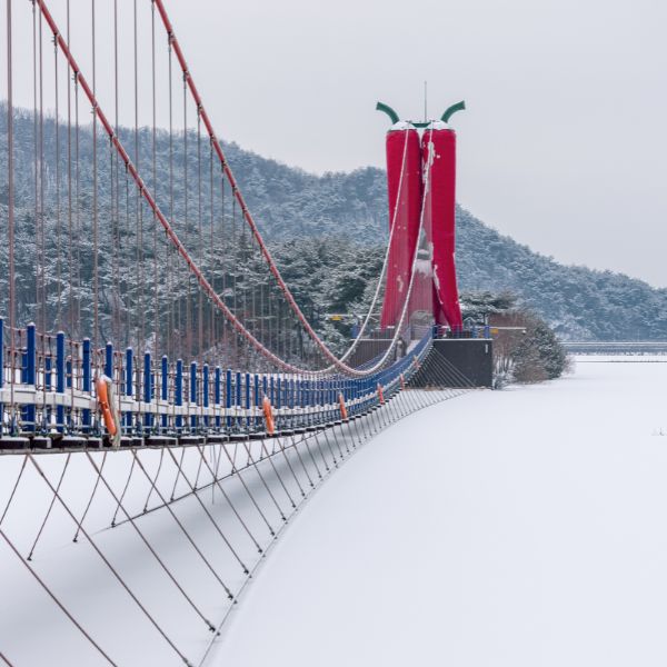 Frozen lake and chili pepper bridge in Korea