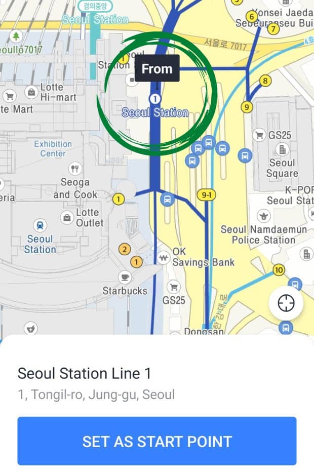 Choosing a start location with Kakao Taxi