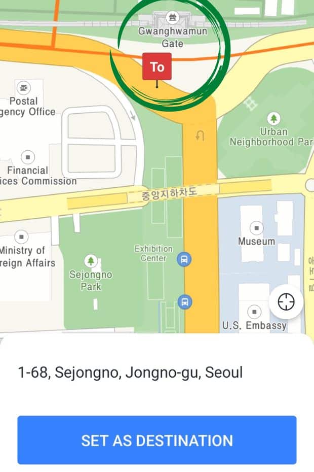 Choosing the end location on Kakao Taxi