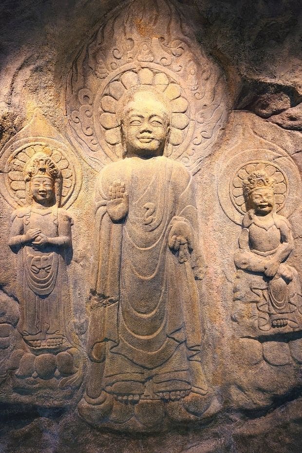 The Three Smiling Buddhas inside Buyeo National Museum
