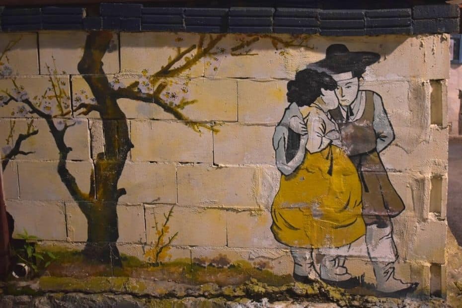 Korean culture mural on a wall in Seoul, Korea