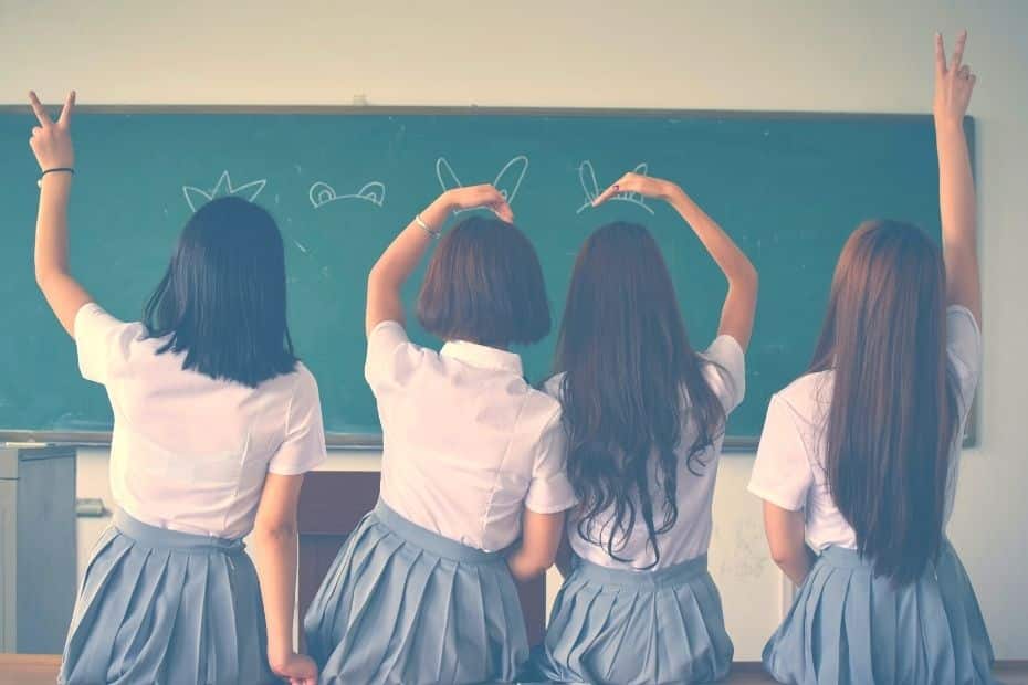 Korean high school girls in a classroom