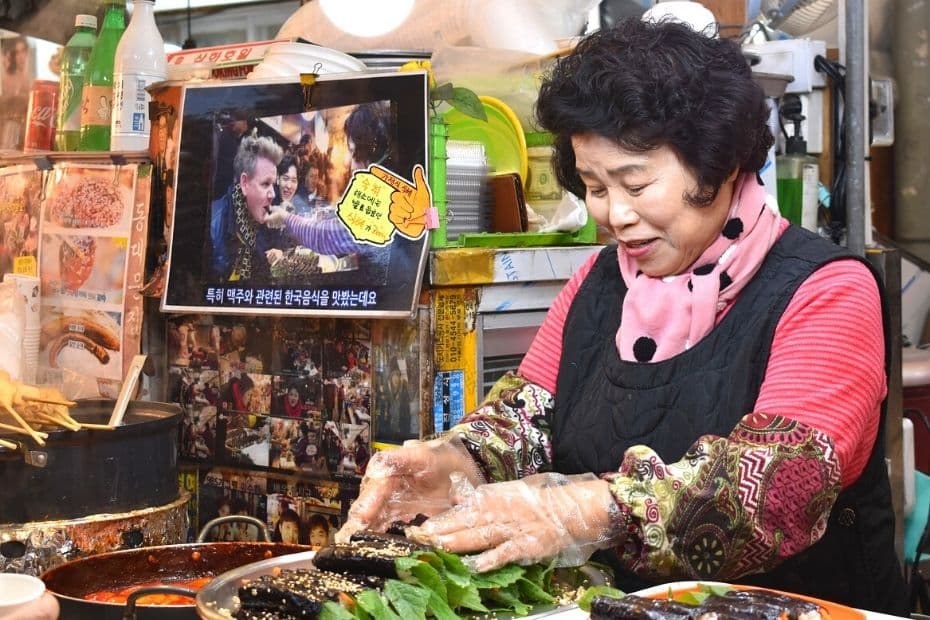 Market seller in Gwangjang Market, Seoul