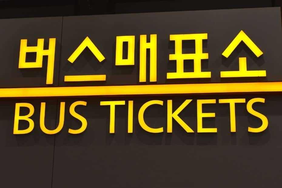Bus ticket sign in Korean and English